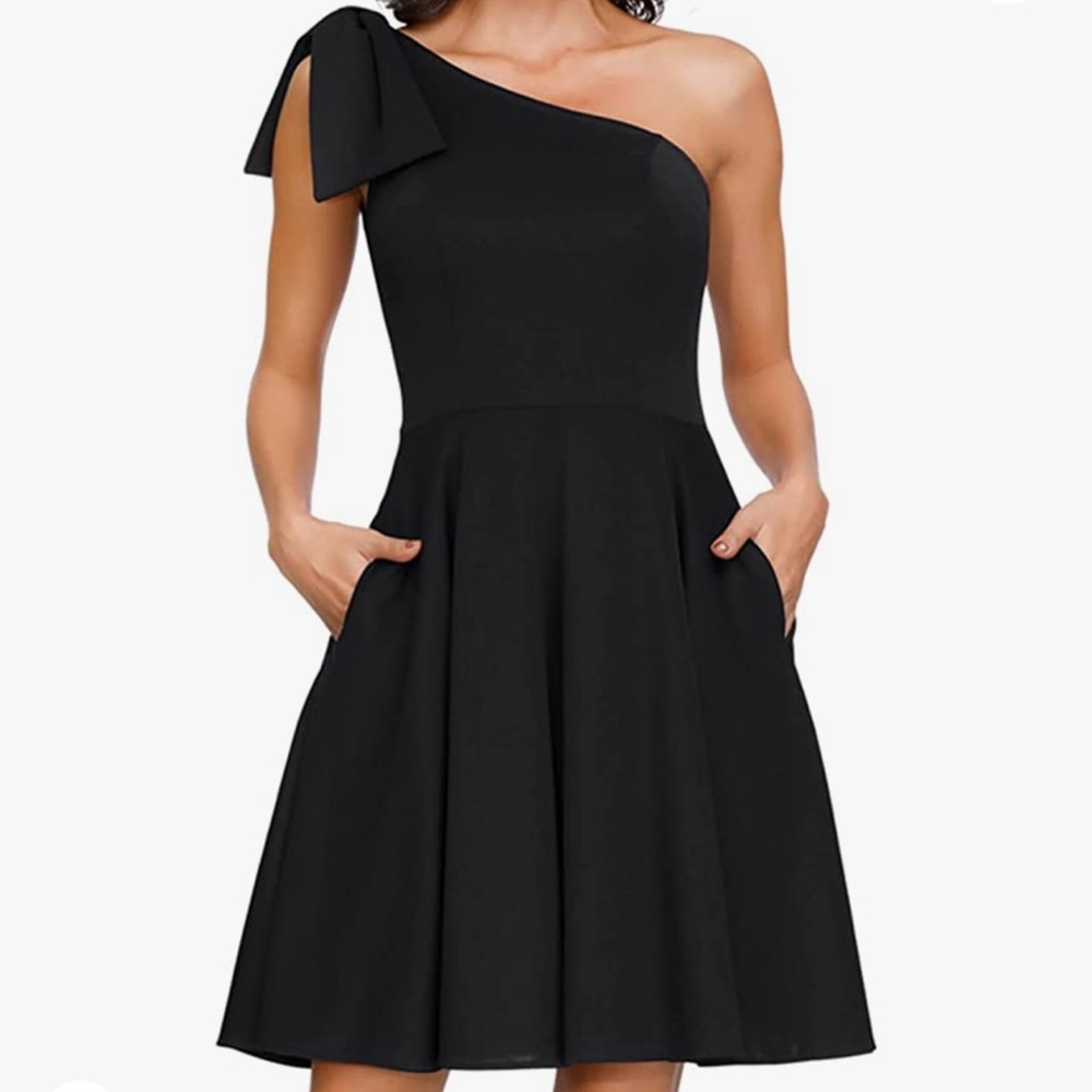 Bow one shoulder dress A-line with pockets NWT - Picture 5 of 7